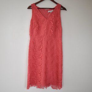 Loft pink lace paisley v-neck tank top a-line sundress size 4